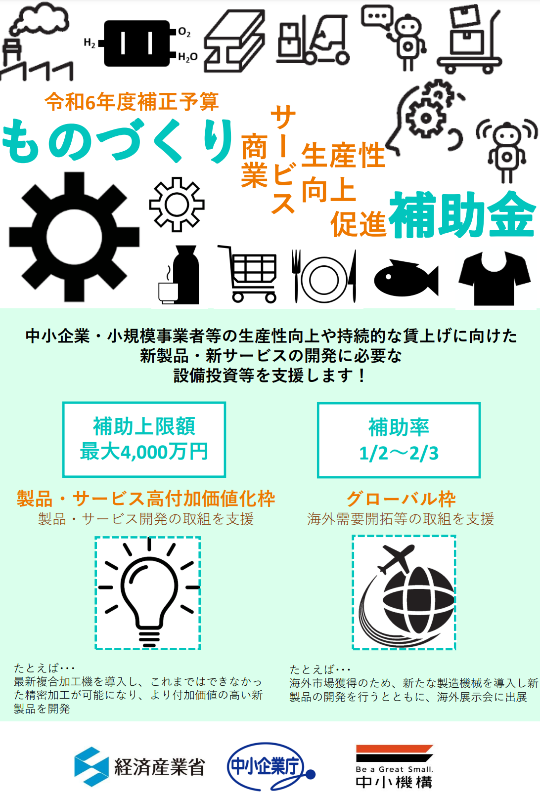 2025年、令和6年度、ものづくり補助金のパンフレット。ものづくり補助金の概要と採択率を徹底解説｜公募スケジュールや成功のコツも紹介